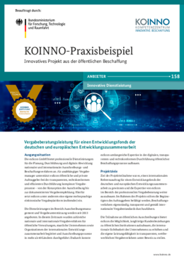 KOINNO-Praxisbeispiel: Vergabeberatungsleistung für einen Entwicklungsfonds der deutschen und europäischen Entwicklungszusammenarbeit KOINNO-Praxisbeispiel: Vergabeberatungsleistung für einen Entwicklungsfonds der deutschen und europäischen Entwicklungszusammenarbeit