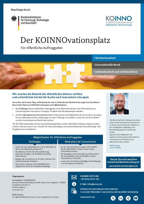 KOINNOvationsplatz Wir verbinden öffentliche Auftraggeber und innovative Unternehmen